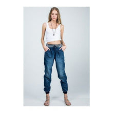Load image into Gallery viewer, Denim Joggers - High Rise Draw String Elastic Waist