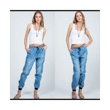 Load image into Gallery viewer, Denim Joggers - High Rise Draw String Elastic Waist