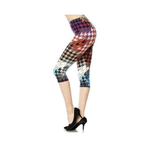 Colorful Houndstooth Print Capri Leggings