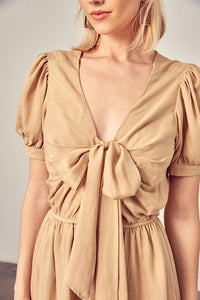 DEEP V NECK FRONT TIE ROMPER