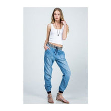 Load image into Gallery viewer, Denim Joggers - High Rise Draw String Elastic Waist
