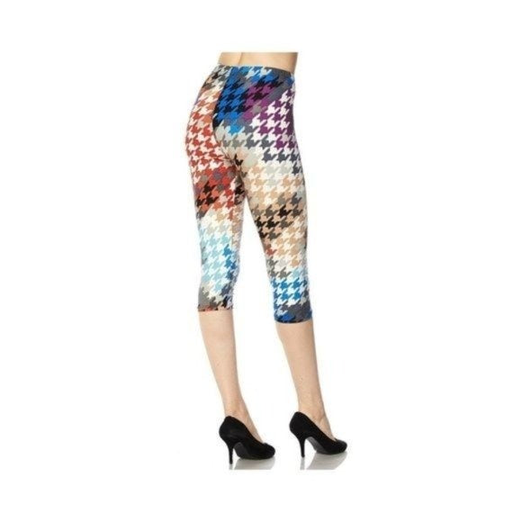 Colorful Houndstooth Print Capri Leggings