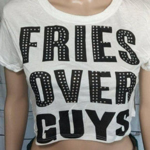 "FRIES OVER GUYS" Graphic Studs Detail Crop