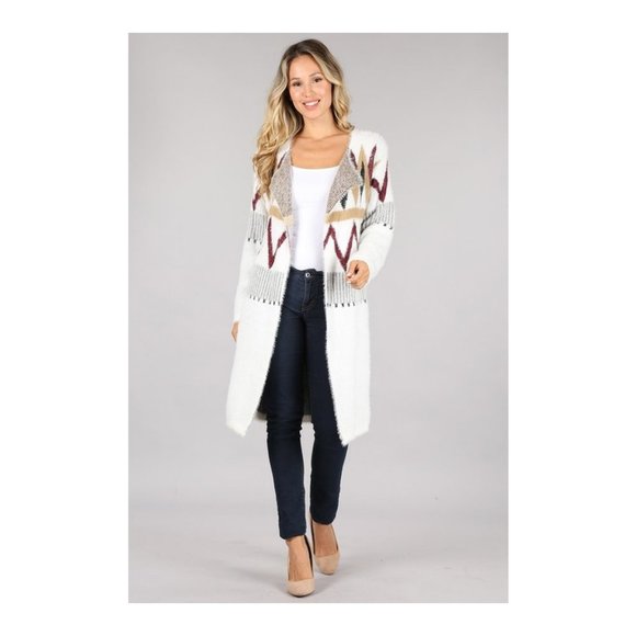 Tribal Open Front Cardigan Sweater