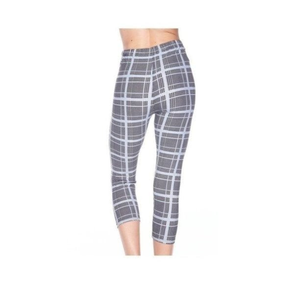 Mint Glen Plaid Brush Printed Capri Leggings