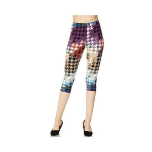 Colorful Houndstooth Print Capri Leggings